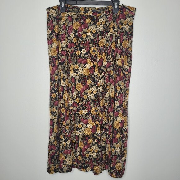 Vintage 90s dark moody floral button front pull on plus size romantic skirt 1x - Picture 1 of 8